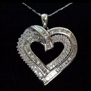 1.5 CT Diamond Heart Pendant - 10K White Gold